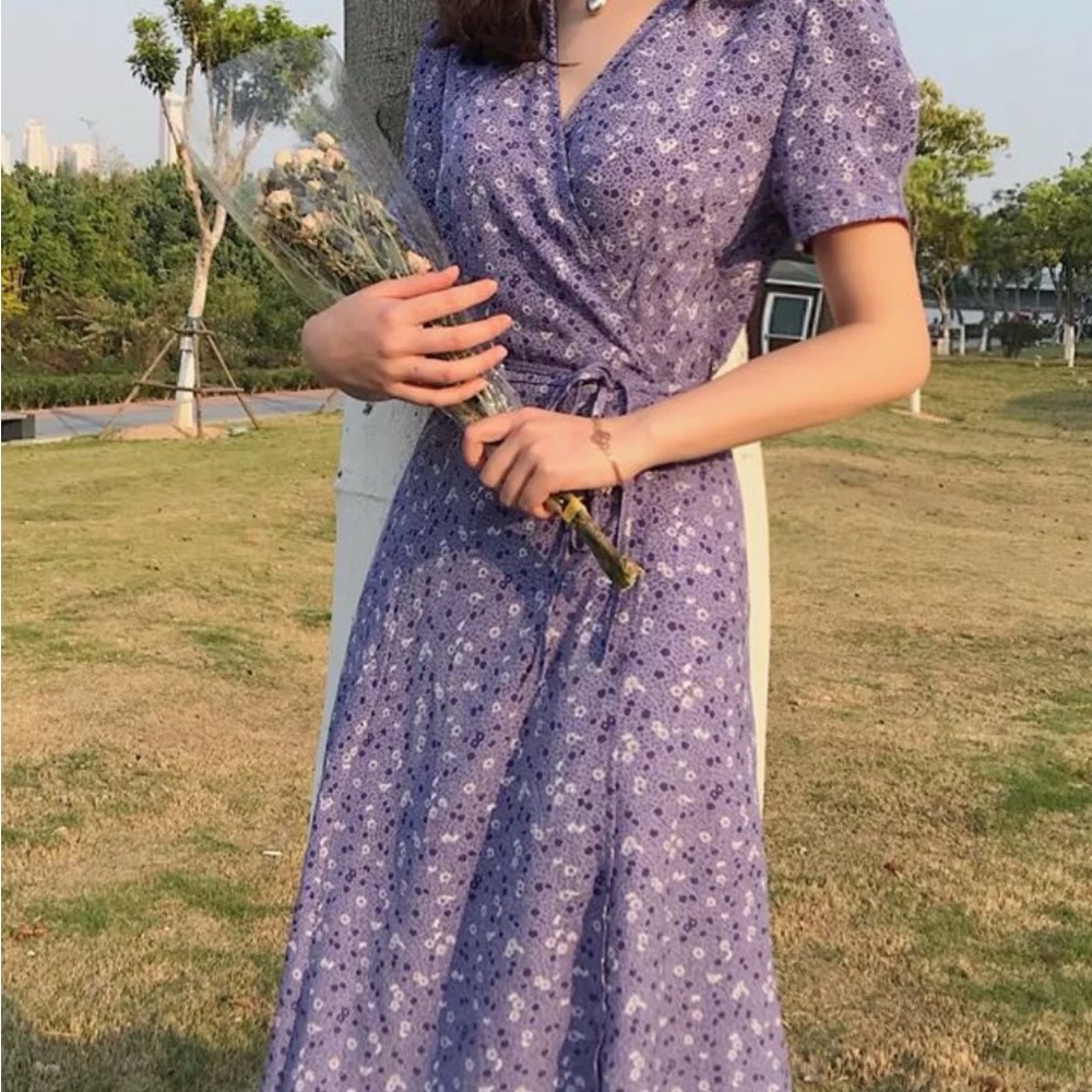 Floral Purple Wrap Summer Dress